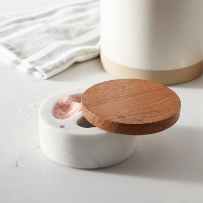  Marble/Wood Salt Cellar With Wooden Lid - Threshold™: Multicolored Kitchen Mortar & Pestle Accessory