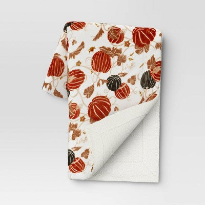  Pumpkin Printed Plush With Shearling Reverse Throw Blanket - Threshold™