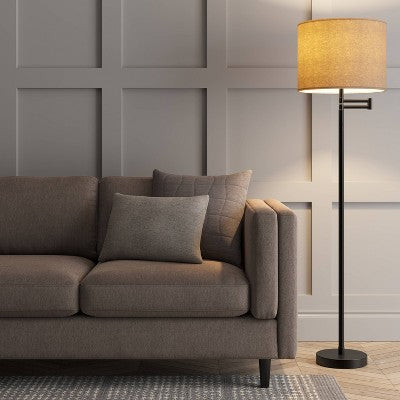  Metal Column Swing Arm Floor Lamp Black - Threshold™