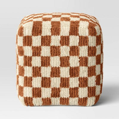  Checkerboard Pouf Mustard/Cream - Threshold™