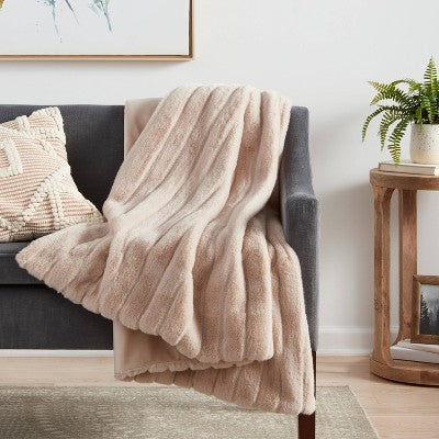  Textured Faux Fur Reversible Throw Blanket - Threshold™