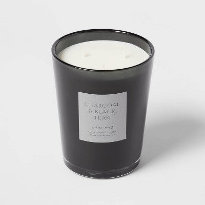  Colored Vase Glass With Dustcover & Black Teak Candle Black - Threshold™