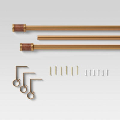  Faux Leather Cylinder Plated Curtain Rod Brass - Threshold™