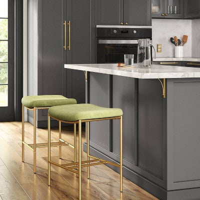  Orion Luxe Backless Counter Height Barstool With Brass Legs Olive Green Velvet - Threshold™