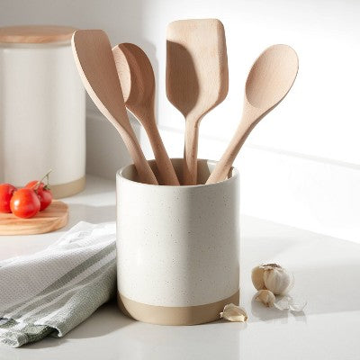  Camwood Collection Stoneware Utensil Holder Cream - Threshold™: Kitchen Utensil Storage, Dishwasher-Safe, Hand Crafted