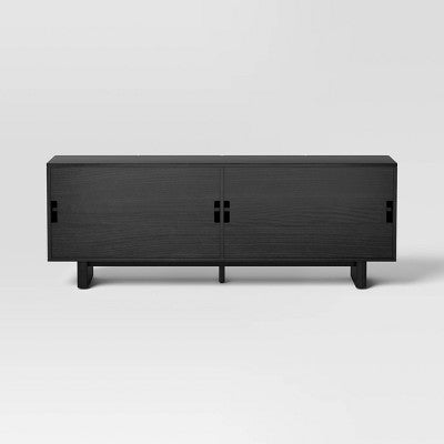  Fluted TV Stand For TVs Up To 55" Black - Threshold™: Entertainment Center With Adjustable Shelves