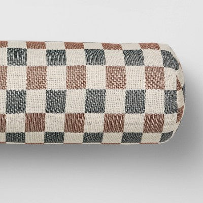  Bolster Woven Check Pillow Neutral/Navy/Burgundy - Threshold™ Designed With Studio McGee