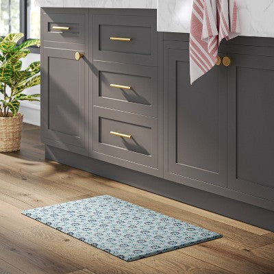  1'5"x2'6" Medallion Comfort Mat Blue - Threshold™: Skid-Resistant Indoor Floor Mat, Kitchen Use, Flat Pile
