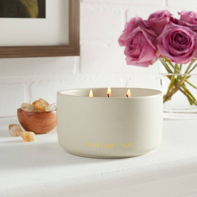  15oz Ceramic Jar 3-Wick Black Label Olive Leaf And Oud Candle - Threshold™