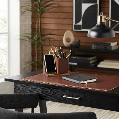  Faux Leather Desk Mat Brown - Threshold™: Desk Pad Protector, Polyurethane, 18"x26"