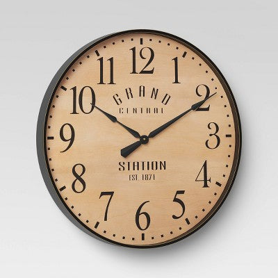  26" Grand Central Station Wall Clock Tan/Black - Threshold™