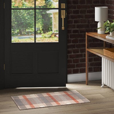  1'8"x2'10" Washable Fall Checkered Accent Rug Tan - Threshold™