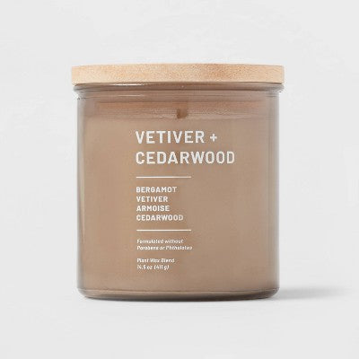 Glass Jar Vetiver And Cedarwood Candle Brown - Threshold™