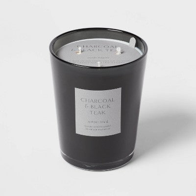  Colored Vase Glass With Dustcover & Black Teak Candle Black - Threshold™