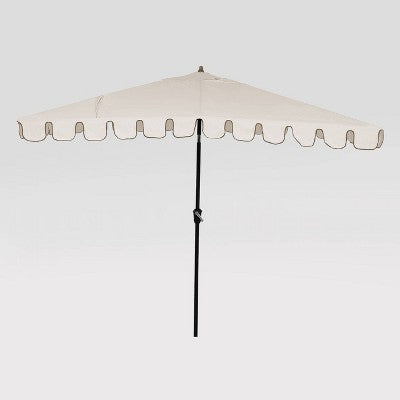  6.5'x10' Rectangular Scalloped Outdoor Patio Market Umbrella Off-White With Black Pole - Threshold™