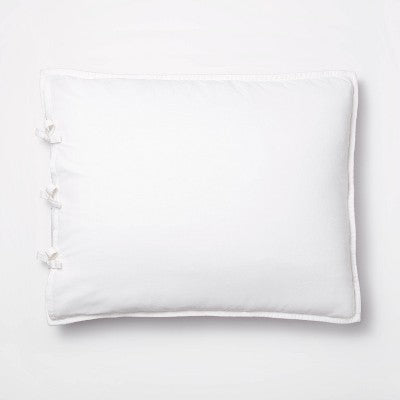  Standard Decorative Border Cotton Slub Quilt Sham Neutral Floral - Threshold™ Designed With Studio McGee: OEKO-TEX Certified, Tie Closure