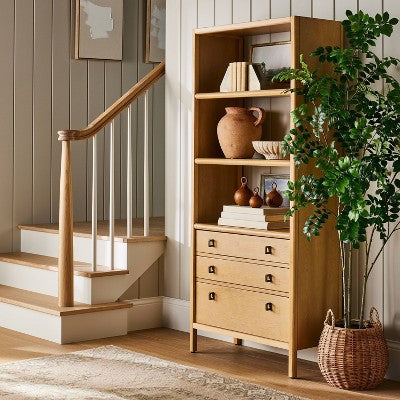  Sandpoint Bookcase With Drawers - Threshold™ Designed With Studio McGee: Wood Veneer Tall Cabinet, 3 Shelves