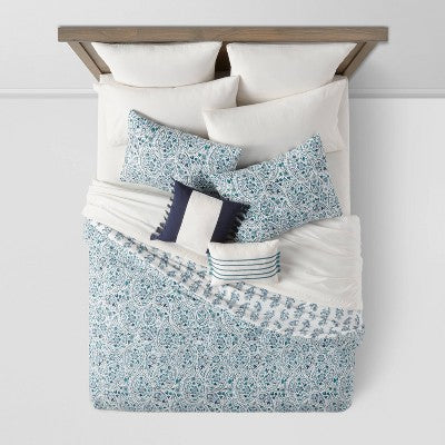  12pc Reversible Paisley Print Comforter & Sheets Set Blue/Dark Teal Blue - Threshold™