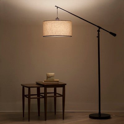  70"x16" Cantilever Drop Pendant Swing Arm Floor Lamp Brown - Threshold™: Adjustable, Metal Body, Linen Shade