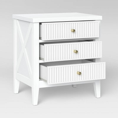  Wrentham Beadboard Farmhouse 3 Drawer Nightstand White - Threshold™