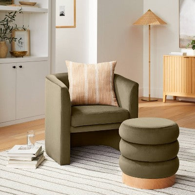  Clarkdale Channel Tufted Ottoman With Wood Base - Threshold™ Designed With Studio McGee