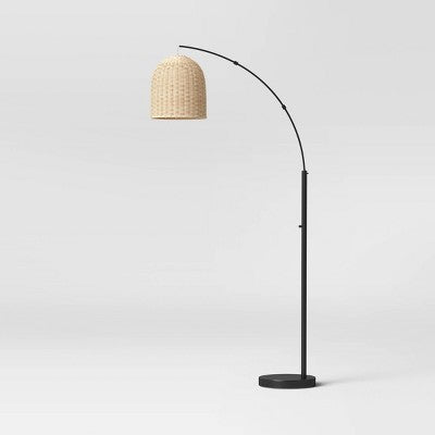  82"x13" Addison Arc Floor Lamp With Natural Rattan Shade - Threshold™: Curved Metal, ETL Listed