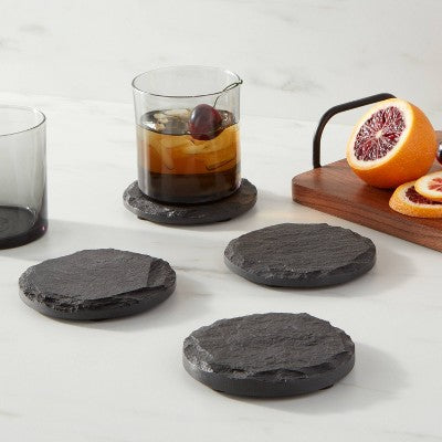  4pk Slate Coasters - Threshold™: Black Drink Coasters, Traditional Style, 4x4 Inch, Spot Clean