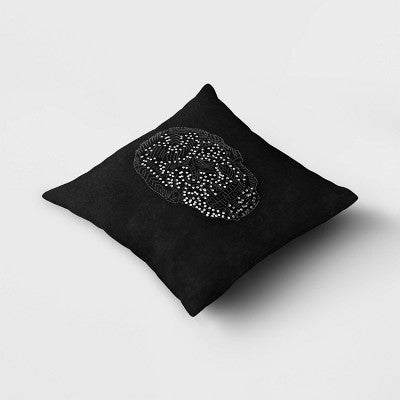  Square Beaded Skull Velvet Throw Pillow Black - Threshold™: Halloween Decor, Indoor, Ghosts & Ghouls Theme
