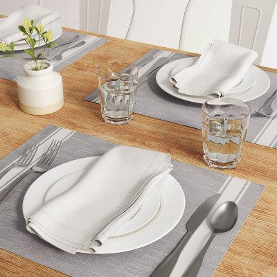  Cotton Striped Placemat Gray - Threshold™: Rectangle, 100% Cotton, OEKO-TEX Certified, 19"x14", Autumn Dining Decor