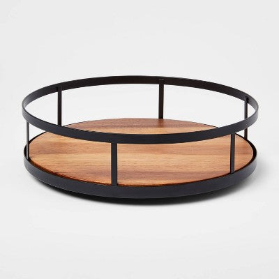  Wood Round Lazy Susan Spice Rack - Threshold™: Revolving Kitchen Organizer, Freestanding Black Wood & Metal