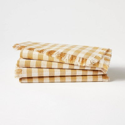  4pk Basket Tan Gingham Napkins - Threshold™ Designed With Studio McGee: Cotton & Linen, Classic Check, Kitchen Textiles