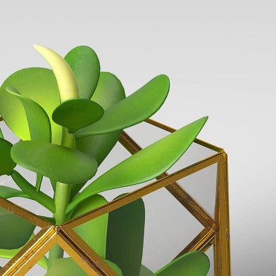  5" X 4" Artificial Succulent Plant With Brass Terrarium - Threshold™