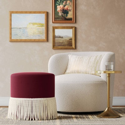  Fringe Drum Ottoman In Velvet - Threshold™