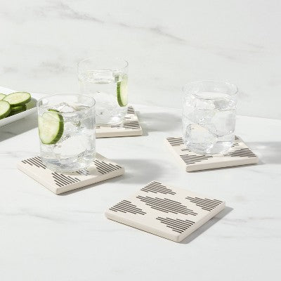 4pk Stoneware Modern Diamond Coasters - Threshold™: Traditional White Drink Coasters For Cups, Hand Wash, 4x4 Inch
