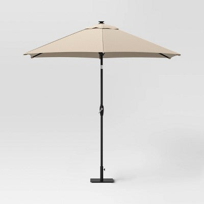  9' Round Solar Outdoor Patio Market Umbrella Tan - Threshold™