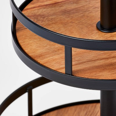  Wood 2-Tier Round Spice Rack - Threshold™: Revolving Black Organizer, Freestanding Seasoning Holder, Wood & Steel