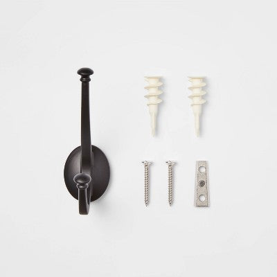  New Traditional Double Hook Matte Black - Threshold™: Wall Hook, Zinc Alloy, 15 Lb Capacity, Decorative Towel Hook