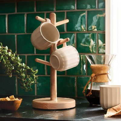  Wood Tree Mug Rack Brown - Threshold™: Freestanding Kitchen Organizer, 15" Height, Spot Clean, 1.212 Lbs