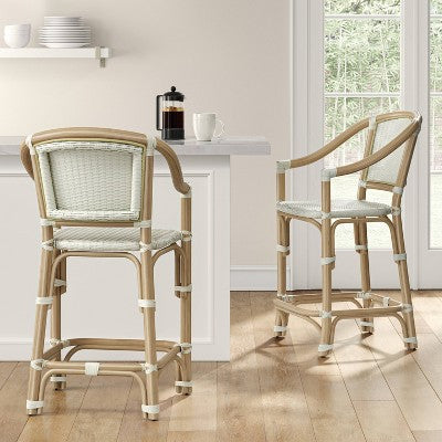  Parksley Rattan And Woven Counter Height Barstool White - Threshold™