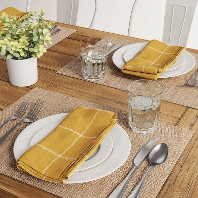  Textilene Woven Metallic Placemat Gold - Threshold™: Rectangle Vinyl Table Decor, Traditional Stripe Design, 19"x14"