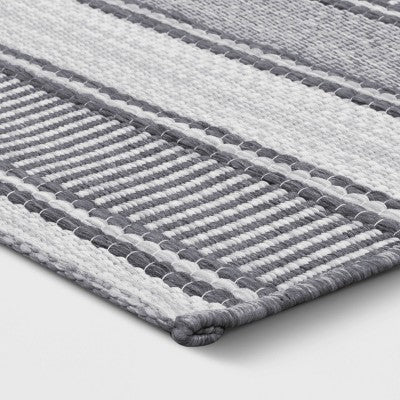  7'x10' Striped Rectangular Woven Outdoor Area Rug Charcoal Gray/Ivory - Threshold™