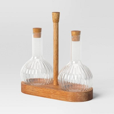  10oz Oil And Vinegar Bottle With Wood Caddy - Threshold™