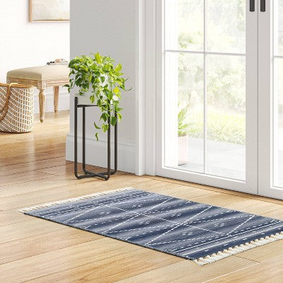  2'4"x3'9" Woven Tapestry Rug With Fringe Indigo - Threshold™