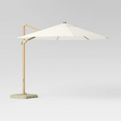  11' Round Offset Solar Outdoor Patio Market Umbrella With Light Wood Pole - Threshold™