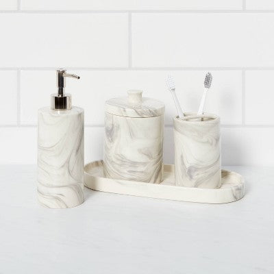  4pc Marbled Ceramic Bathroom Accessories Set Marble - Threshold™