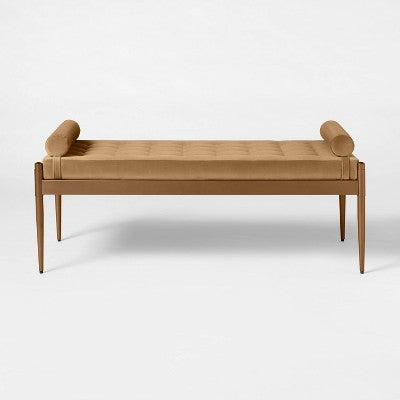  Bolster Tufted Bench Beige - Threshold™ Designed With Studio McGee: Velvet Upholstery, Powder-Coated Steel Legs, 225lb Capacity