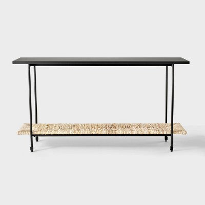  Metal And Rush Weave Top Console Table Black - Threshold™ Designed With Studio McGee: Mahogany Frame, Square Entryway Table
