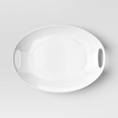  13"x18" Porcelain Oval Serving Platter White - Threshold™: Serveware With Handles, Microwave & Dishwasher-Safe