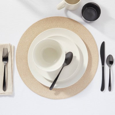  Plastic Charger Gold - Threshold™: Round Faux Leather Placemat, Traditional Style, Gold Shagreen, 15" Diameter