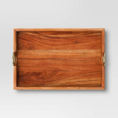  Acacia Wood Tray With Gold Ring Handles - Threshold™